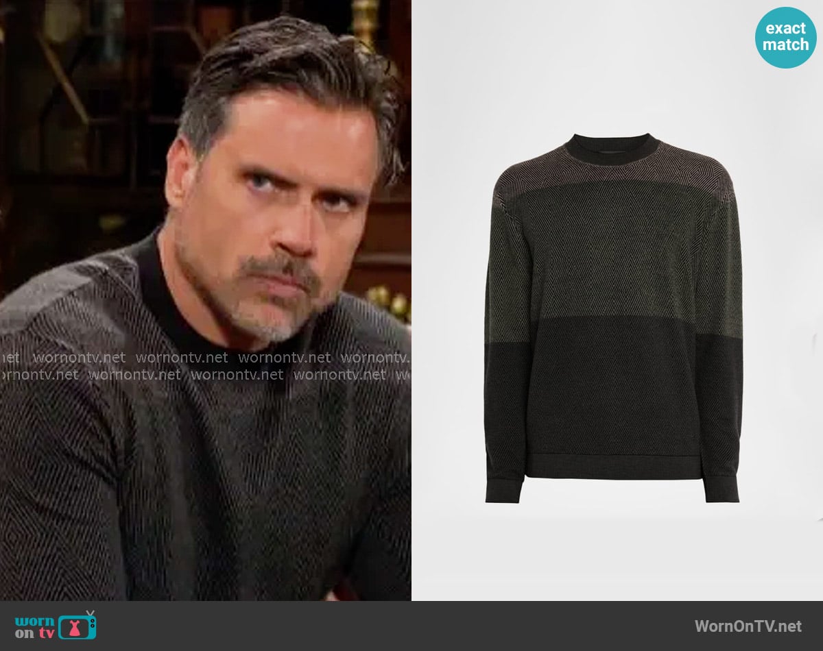 Emporio Armani Colorblock Geo Knit Crewneck Sweater worn by Nick Newman (Joshua Morrow) on The Young and the Restless