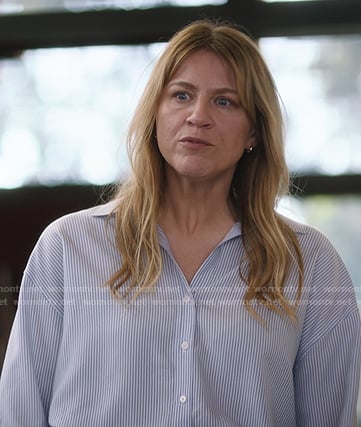 Erica’s blue stripe oversized shirt on Greys Anatomy