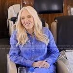 ERika’s blue linen shirt and pants on The Real Housewives of Beverly Hills