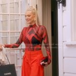 Erika’s red and black print mesh top and pants on The Real Housewives of Beverly Hills