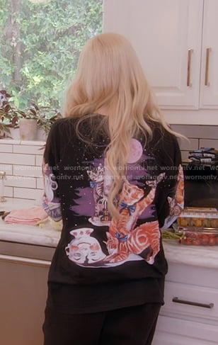 Erika’s black cat print long sleeve tee on The Real Housewives of Beverly Hills