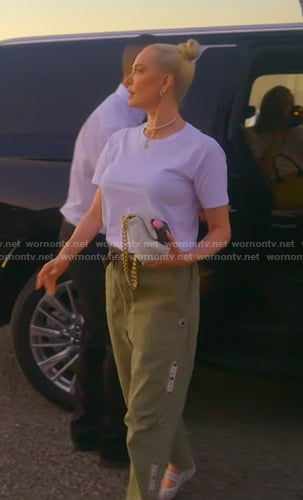 Erika's green embellished pants on The Real Housewives of Beverly Hills