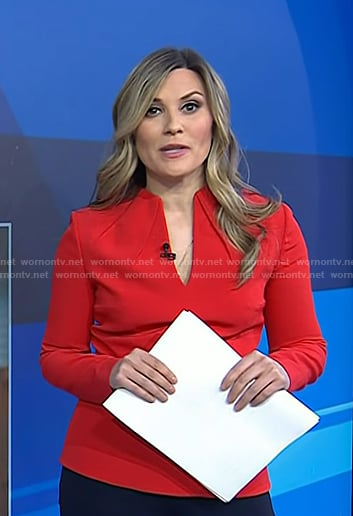 Erin McLaughlin’s red v-neck peplum top on Today
