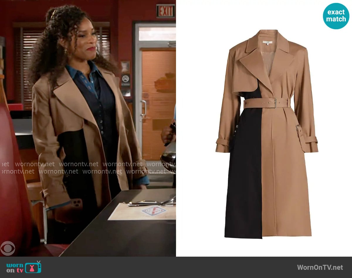 Et Ochs  Ryder Colorblocked Cotton Trench Coat worn by Naomi Hamilton Hawthorne (Arielle Prepetit) on Beyond the Gates