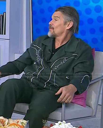 Ethan Hawke’s green embroidered jacket on Today