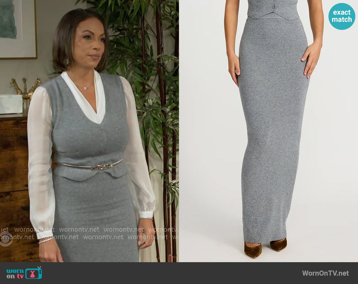 Express High Waisted Sweater Maxi Skirt in Silver Heather Gray worn by Nicole Dupree Richardson (Daphnee Duplaix) on Beyond the Gates