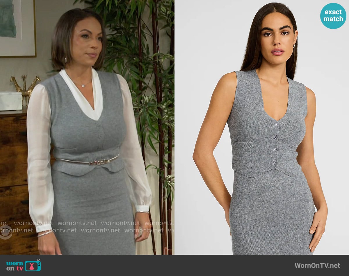 Express V-Neck Cutaway Sweater Vest in Silver Heather Gray worn by Nicole Dupree Richardson (Daphnee Duplaix) on Beyond the Gates