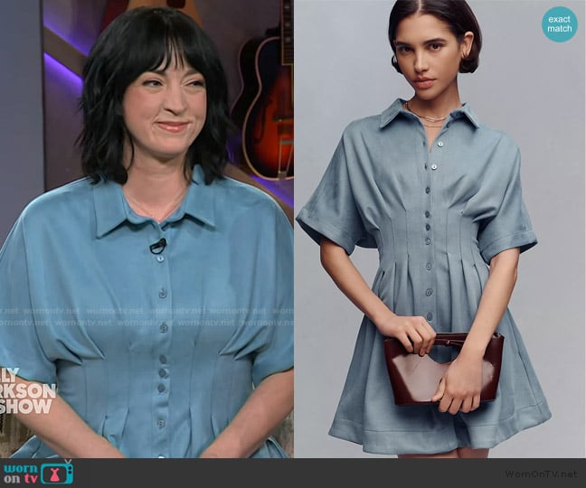 Exquise The Tobie Faux-Suede Mini Shirt Dress worn by Lauren on The Kelly Clarkson Show