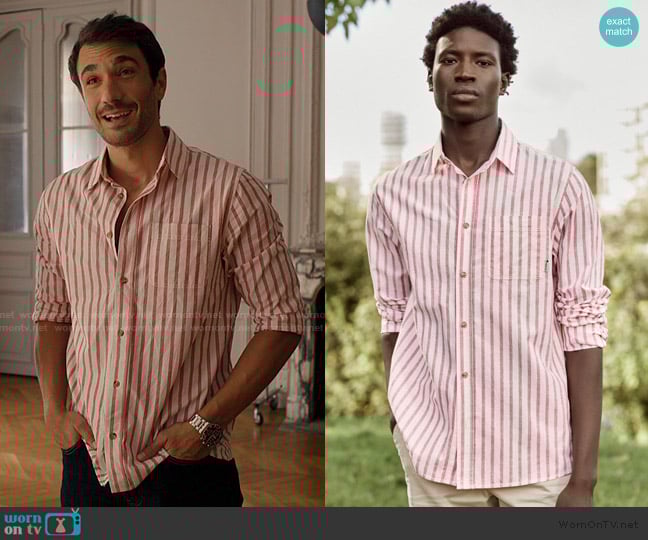 Faguo Red & cream cotton shirt worn by (Marcello Muratori) on Emily in Paris