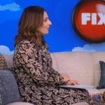 Farnoosh Torabi’s floral print long sleeve dress on Live with Kelly and Mark