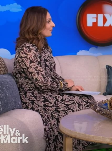 Farnoosh Torabi's floral print long sleeve dress on Live with Kelly and Mark