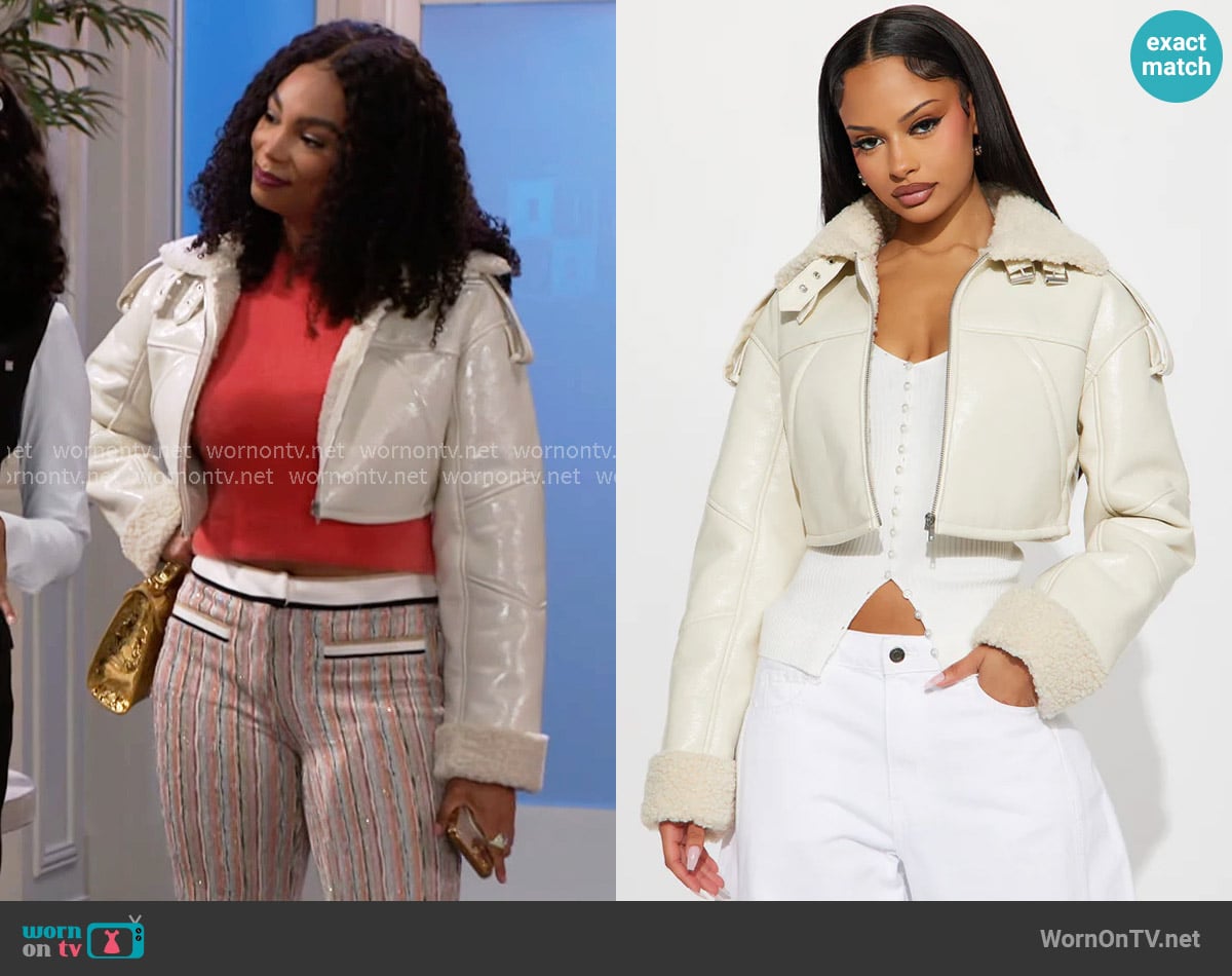 Fashion Nova Bad Influence Faux Leather Cropped Jacket in Bone worn by Chelsea Hamilton (RhonniRose Mantilla) on Beyond the Gates