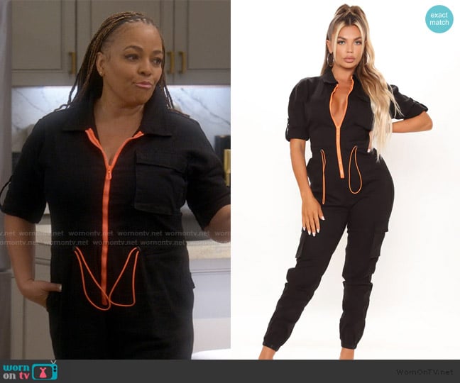 Fashion Nova Bootcamp Jumpsuit worn by Regina Upshaw (Kim Fields) on The Upshaws