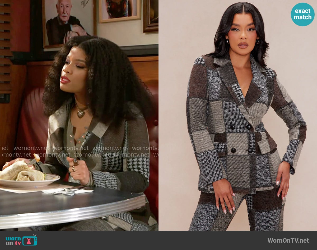 Fashion Nova Harriet Patched Blazer worn by Eva Thomas (Ambyr Michelle) on Beyond the Gates