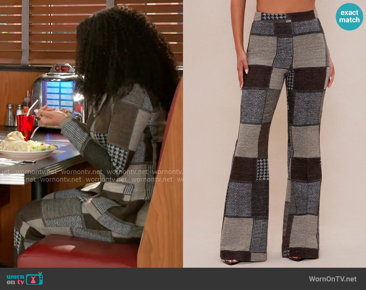 Fashion Nova Harriet Patched Flare Pant worn by Eva Thomas (Ambyr Michelle) on Beyond the Gates