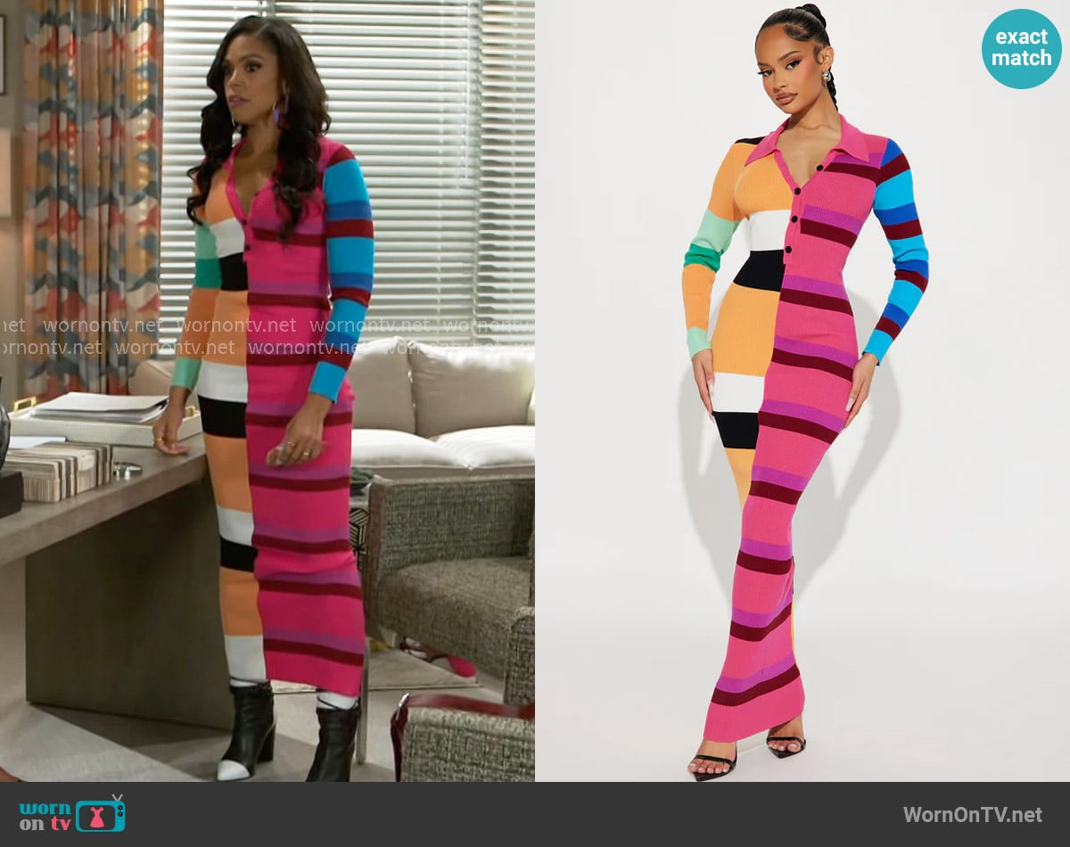 Fashion Nova Peri Striped Sweater Maxi Dress worn by Dani Dupree (Karla Mosley) on Beyond the Gates