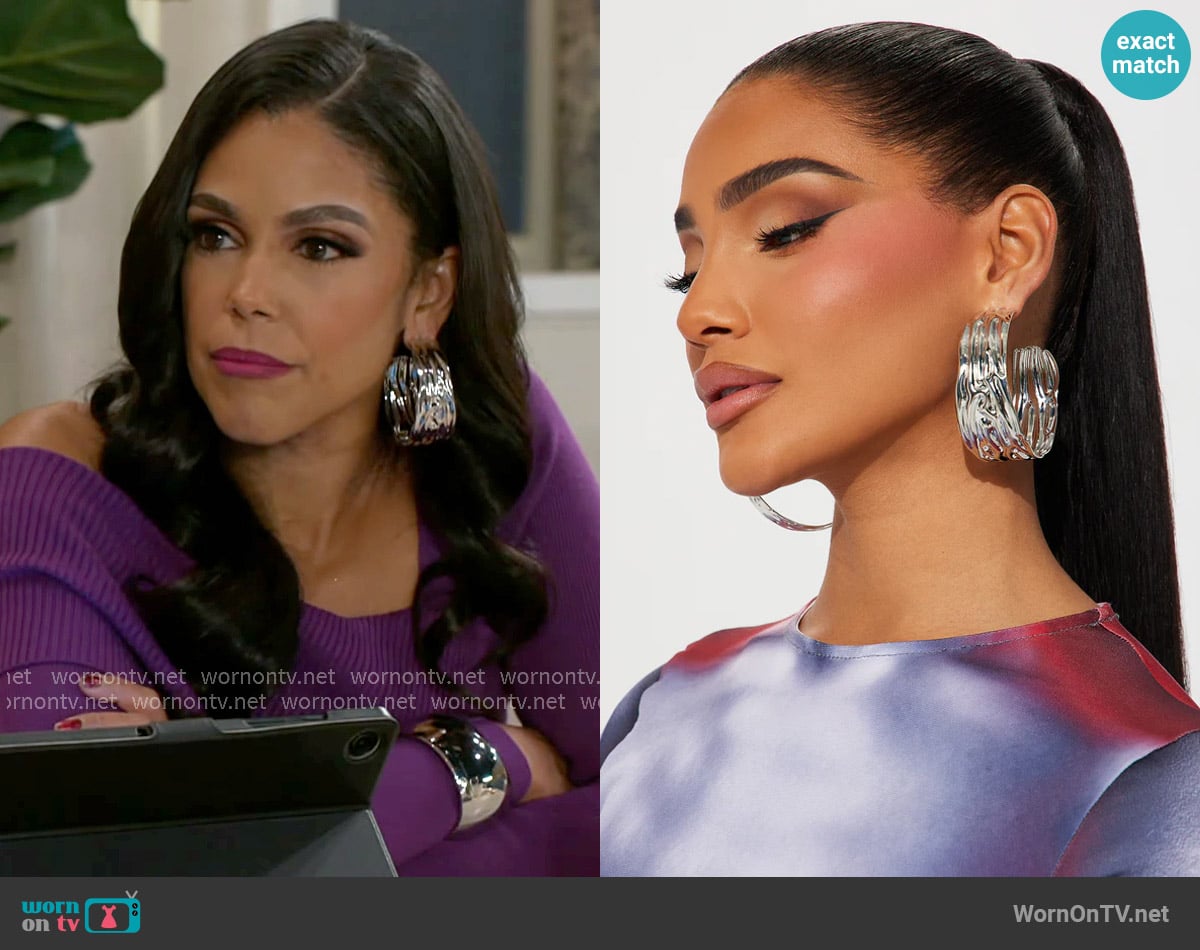 Fashion Nova Winners Circle Hoop Earrings worn by Dani Dupree (Karla Mosley) on Beyond the Gates
