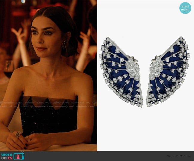 Ferri Firenze Lucciola Blue Enamel Big Earring worn by Emily Cooper (Lily Collins) on Emily in Paris
