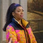 Christiani Pitts’s orange floral down jacket on Good Morning America