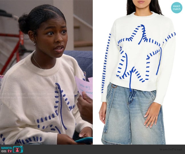 Forever 21 Whipstitched Star Sweater worn by Sydney (Ayaamii Sledge) on The Upshaws
