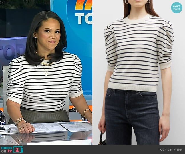 Frame Ruched Striped Cashmere Sweater worn by Laura Jarrett on Today