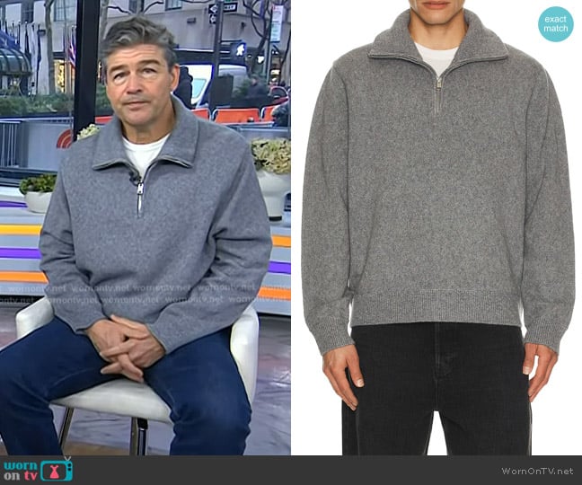 Frame Zip Up Wool Sweater in Grey Melange worn by Kyle Chandler on Today
