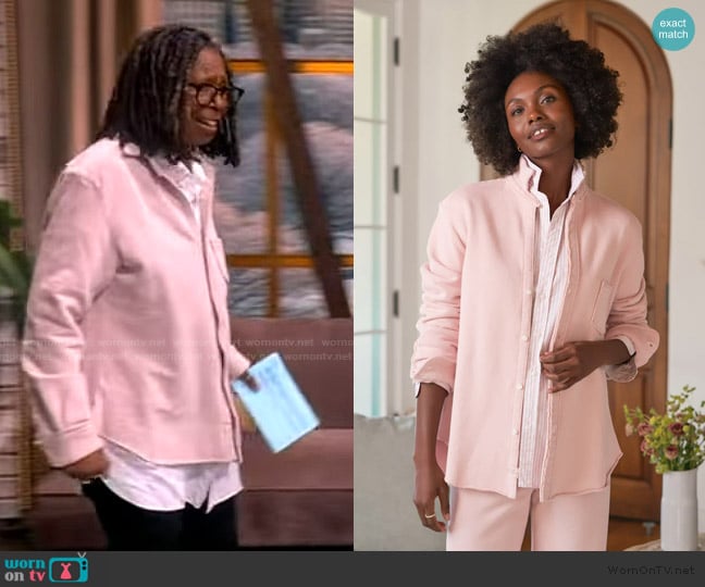 Whoopi’s pink button down overshirt on The View Whoopi’s pink button down overshirt on The View