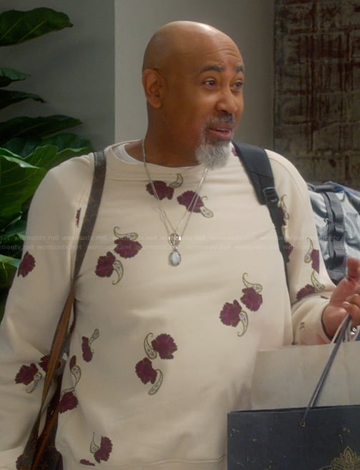 Frank’s floral embroidered sweatshirt on The Upshaws