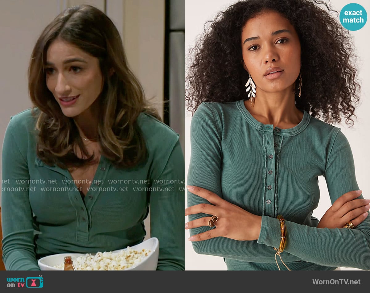 Free People Jamie Top in Uncut Emerald worn by Ashley Morgan (Jen Jacob) on Beyond the Gates