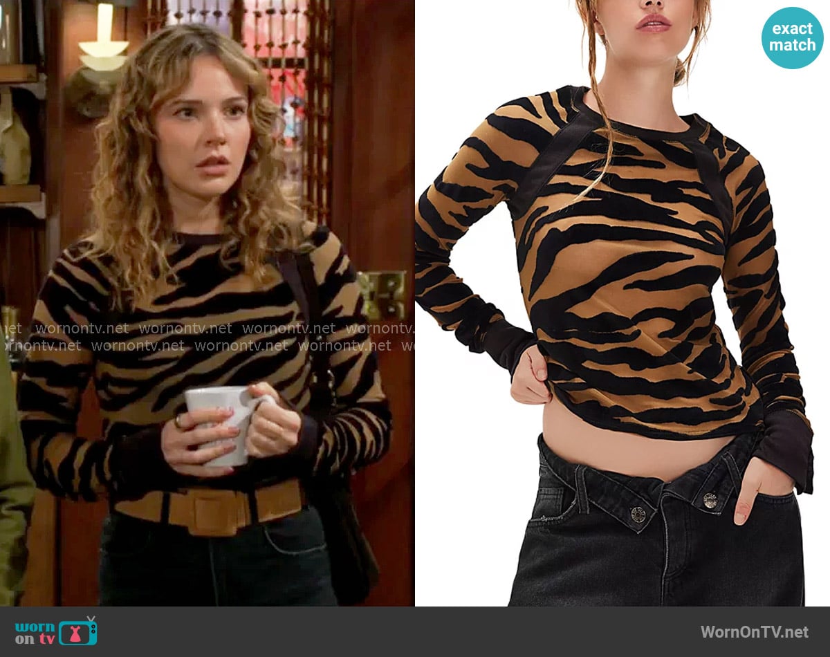 Free People So Lush Layering Top in Walnut Combo worn by Tessa Porter (Cait Fairbanks) on The Young and the Restless