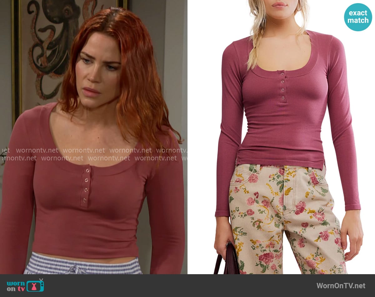 Sally’s pink henley top on The Young and the Restless
