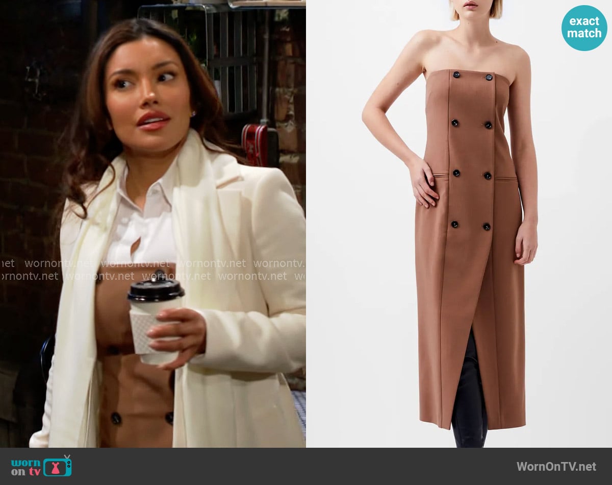 French Connection Azra Double Breasted Strapless Twill Midi Dress worn by Audra Charles (Zuleyka Silver) on The Young and the Restless