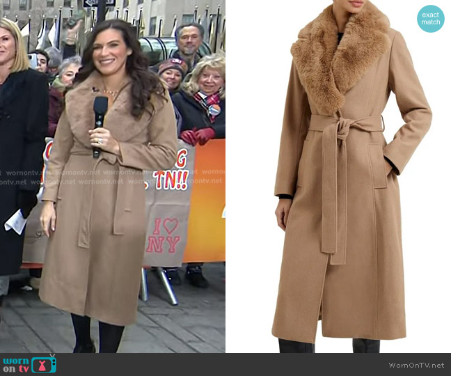 French Connection Favan Coat with faux fur collar worn by Stephanie Mansour on Today