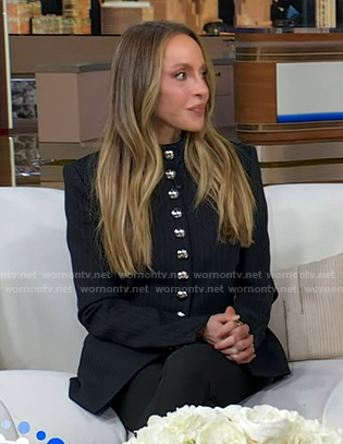 Gabby Bernstein's pinstripe long jacket on Good Morning America