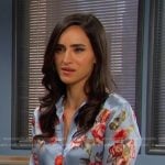 Gabi’s blue floral button down blouse on Days of our Lives