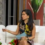 Bela Gandhi’s mixed floral print dress on Good Morning America