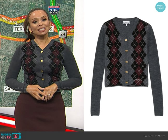 Ganni Argyle-knit Cardigan worn by Adelle Caballero on Today