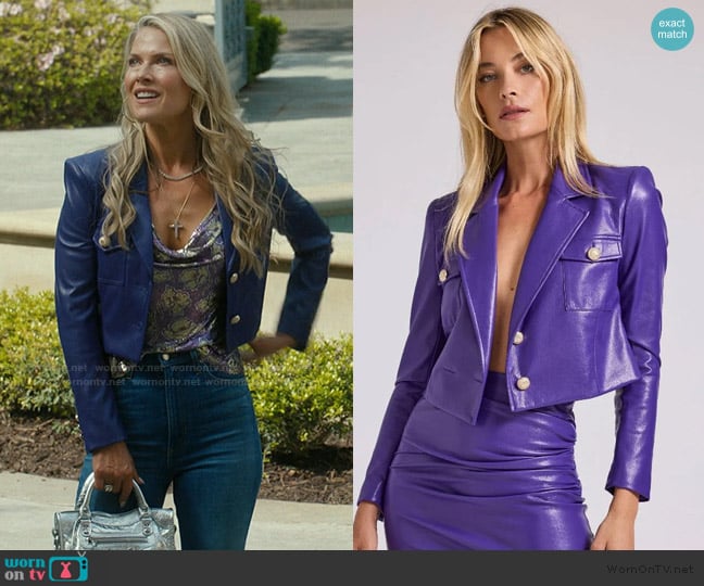 Generation Love Karl Vegan Leather Blazer in Amethyst worn by Angela Norris (Ali Larter) on Landman