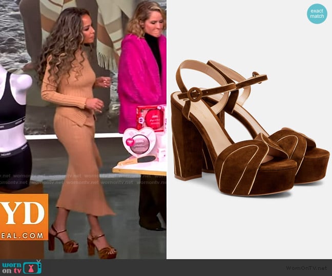 Gianvito Rossi 125 suede platform sandals worn by Sunny Hostin on The View