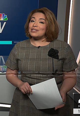 Gilma’s grey plaid floral applique dress on NBC News Daily