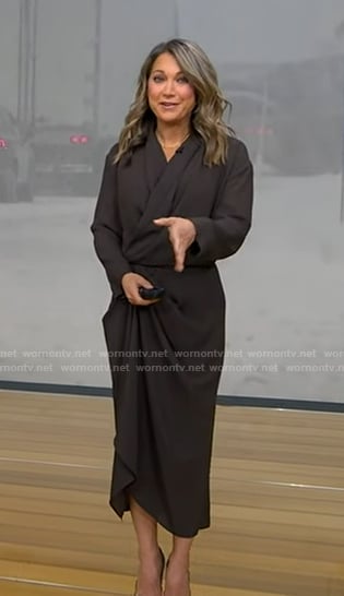 Ginger’s dark brown wrap dress on Good Morning America