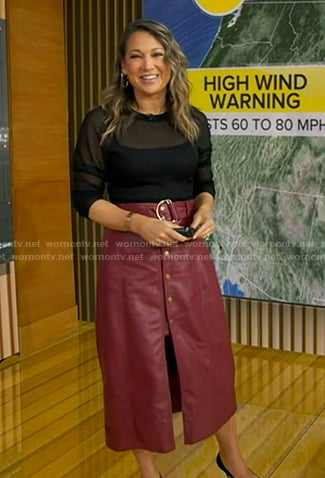 Ginger’s red belted leather skirt on Good Morning America