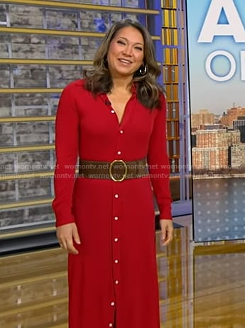Ginger’s red knit shirtdress on Good Morning America