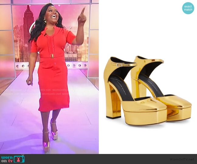 Sherri’s gold metallic platforms on Sherri