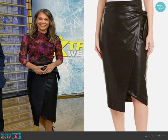 Gracia Leather Wrap Skirt worn by Ginger Zee on Good Morning America