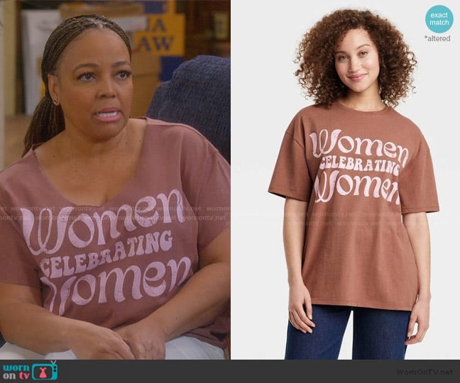 Grayson Threads Celebrating Women Short Sleeve Oversized Tee worn by Regina Upshaw (Kim Fields) on The Upshaws