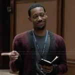 Gregory's maroon textured cardigan on Abbott Elementary