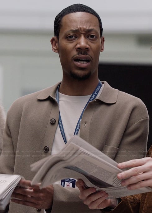 Gregory's beige knit cardigan on Abbott Elementary