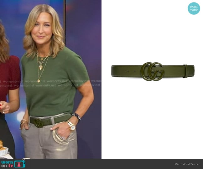 Gucci Gg Marmont Wide Belt in Green worn by Lara Spencer on Good Morning America