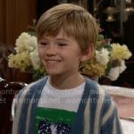 Harrison’s border collie t-shirt and striped cardigan on The Young and the Restless